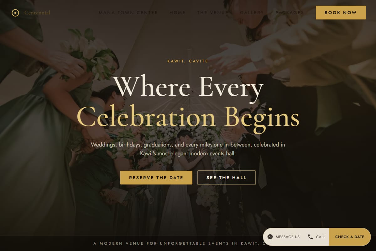 Centennial Events Hall website preview